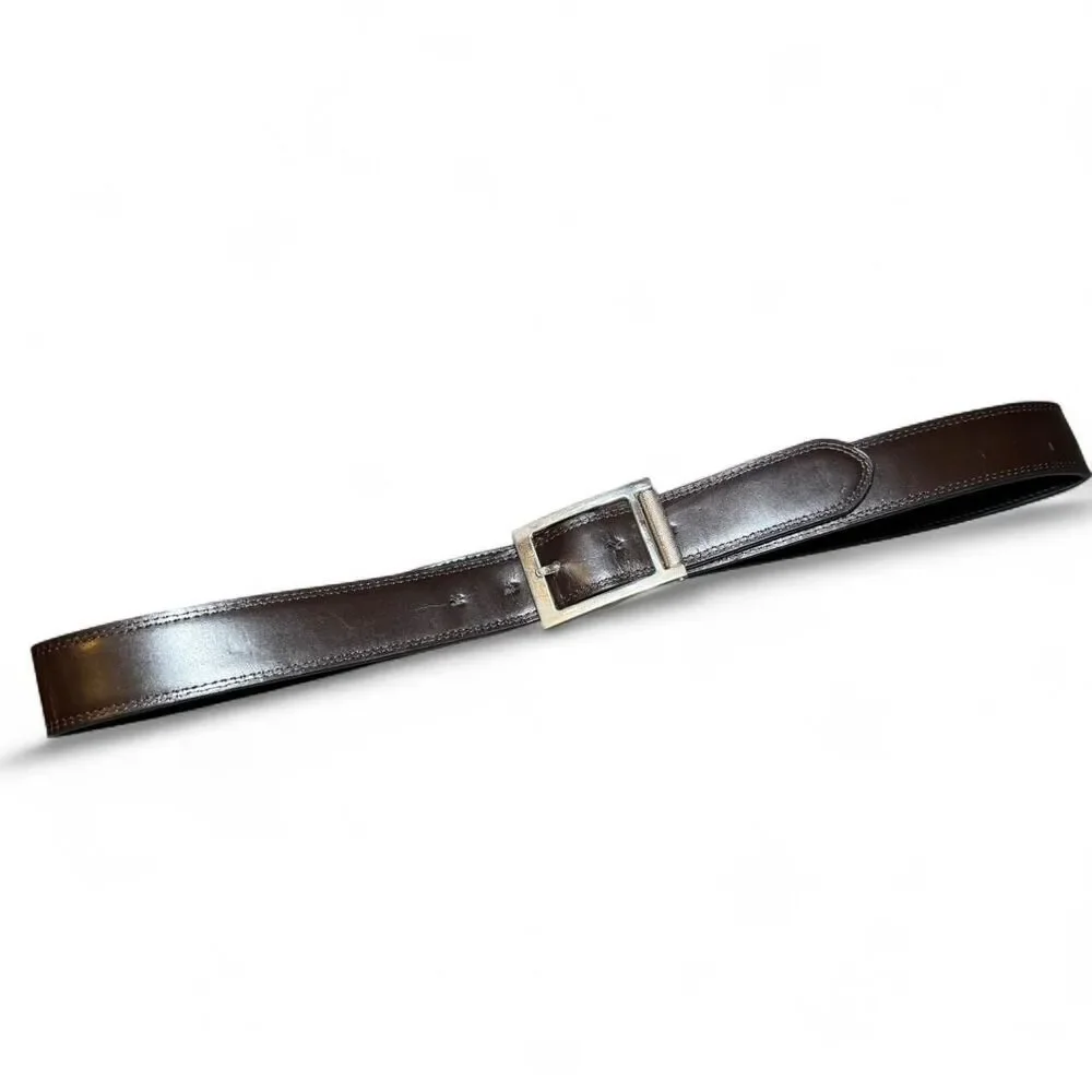 Men’s Size 36 Genuine Leather Reversible Black Brown Belt Silver Buckle